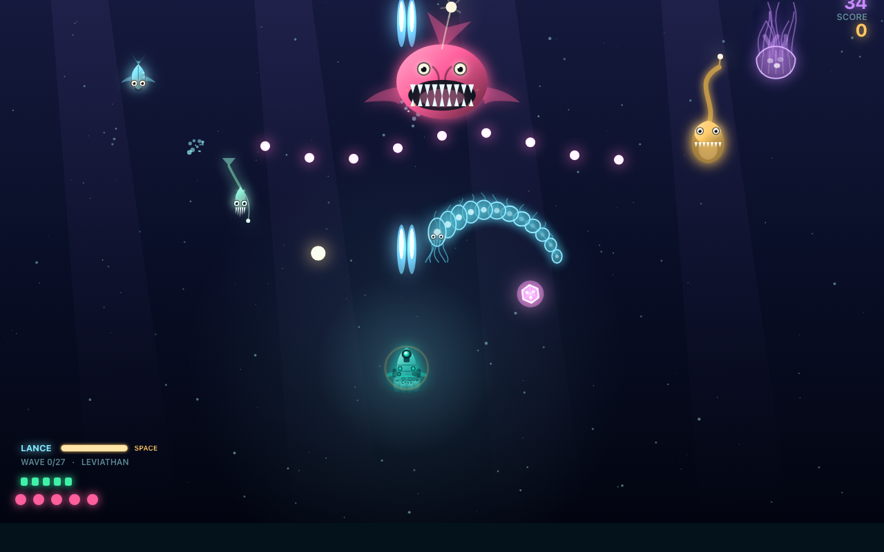 Hadal — a submersible firing light at an anglerfish in a deep trench